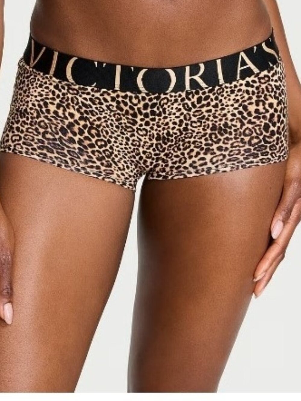 Victoria's Secret Exploded Logo Cotton Boyshort Panty Black beige Leopard SIZE L